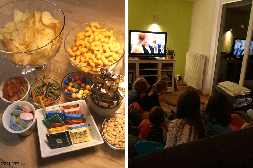 links: snacks, rechts: Kinder vor dem Fernseher